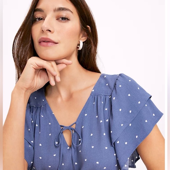 LOFT
Heart Tie Neck Flutter Sleeve Top - Picture 3 of 10